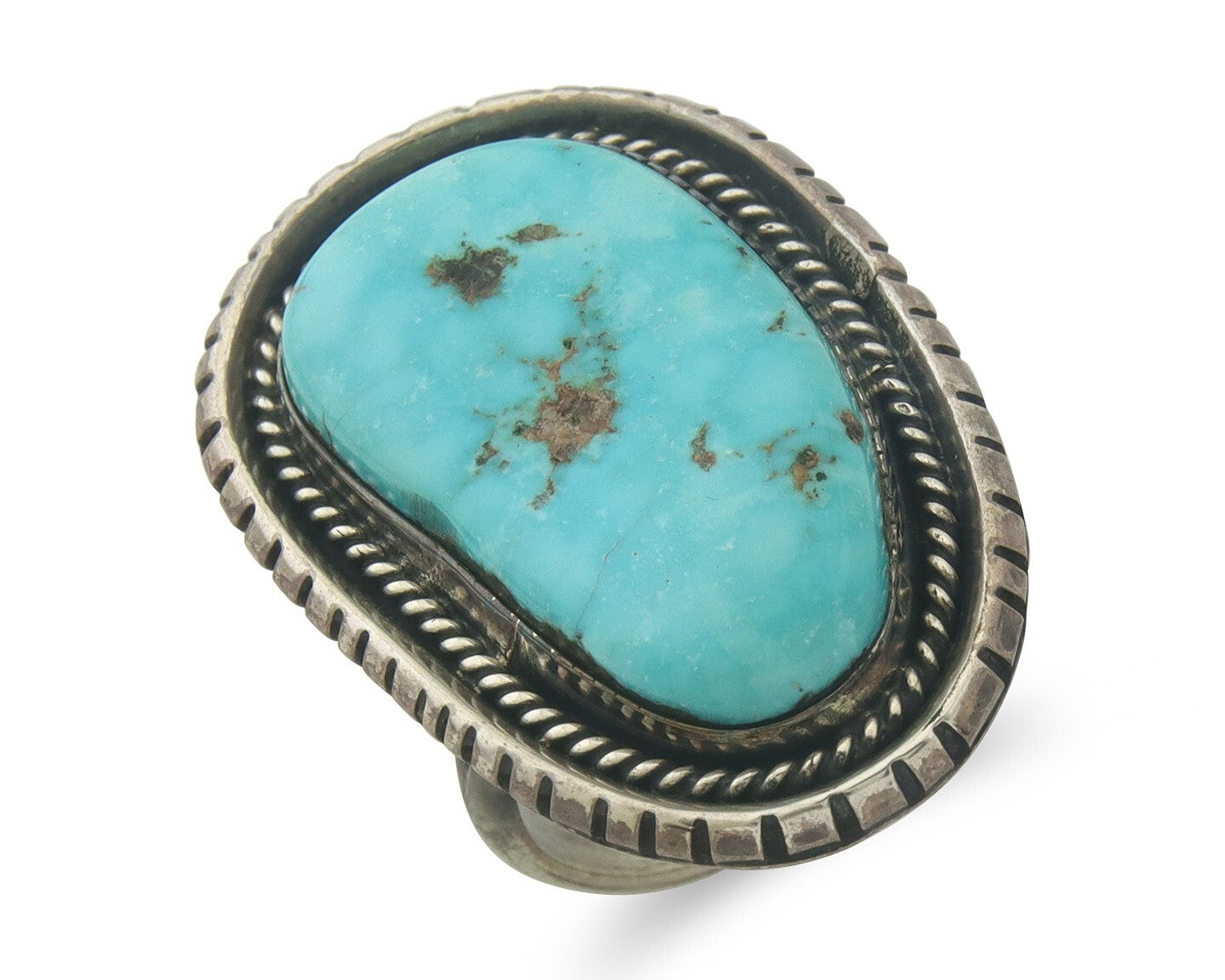 Vintage Navajo Ring 925 Sterling Blue Gem Turquoise Artist Tom Willeto Size 6.75