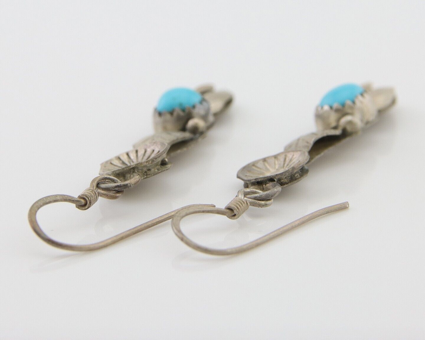 Navajo Dangle Earrings 925 Silver Natural Turquoise Native Artist C.80's