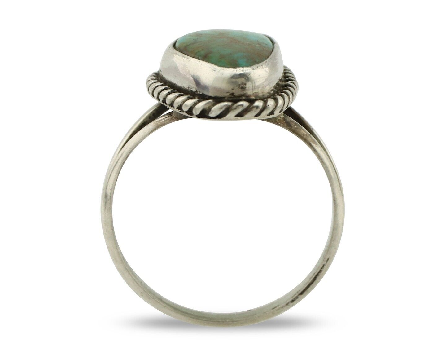 Navajo Ring 925 Silver Natural Turquoise Artist Signed Rabbit Stick C.80's