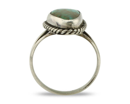 Navajo Ring 925 Silver Natural Turquoise Artist Signed Rabbit Stick C.80's