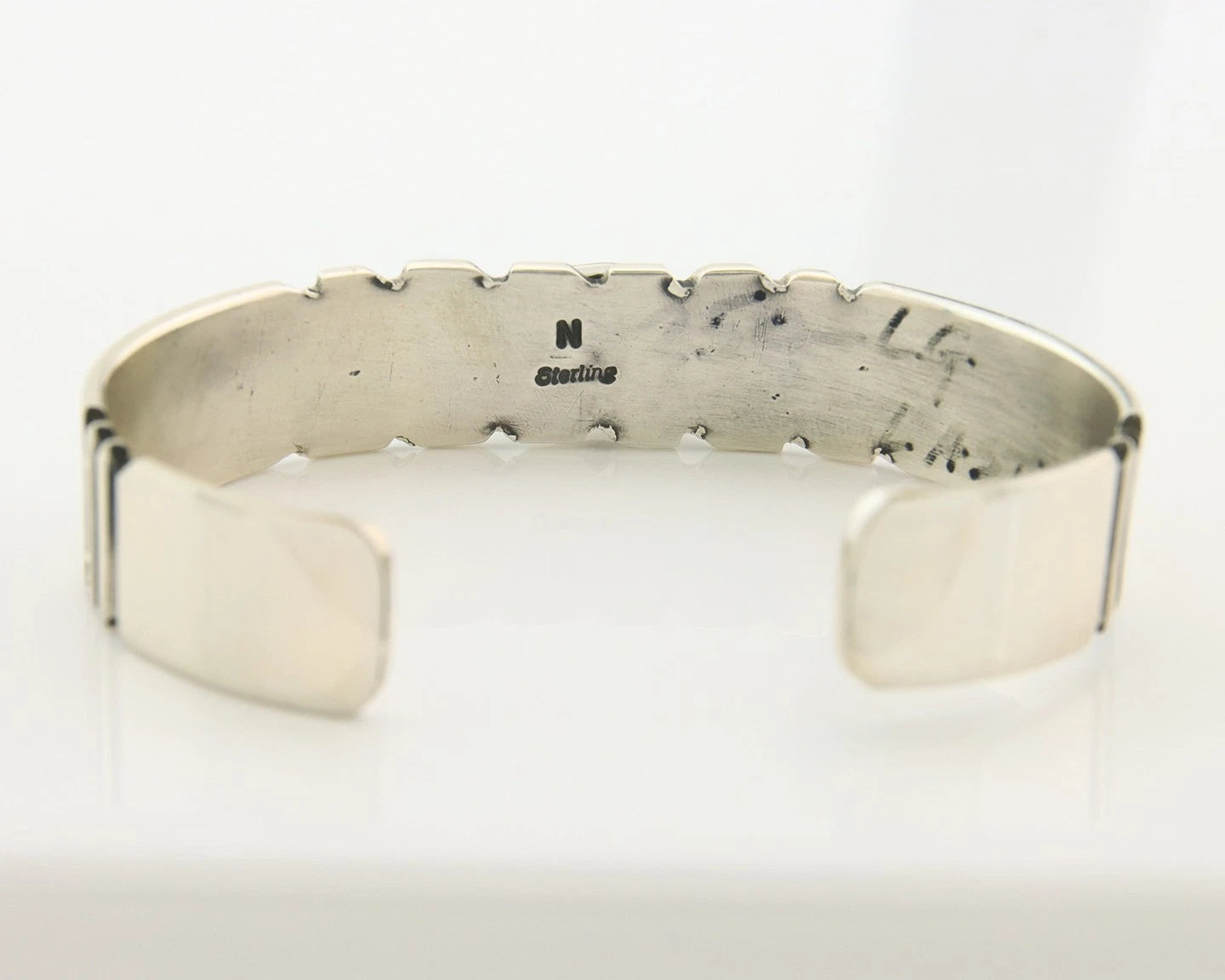 Navajo Cuff Bracelet Sterling Silver Natural Lapis Signed Gene Nataan Vintage
