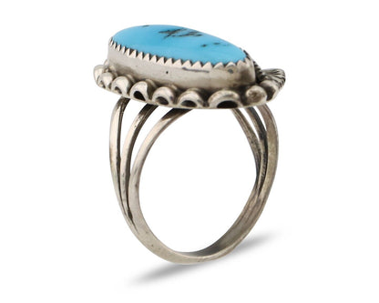 Navajo Ring 925 Silver Sleeping Beauty Turquoise Signed SC C.80's