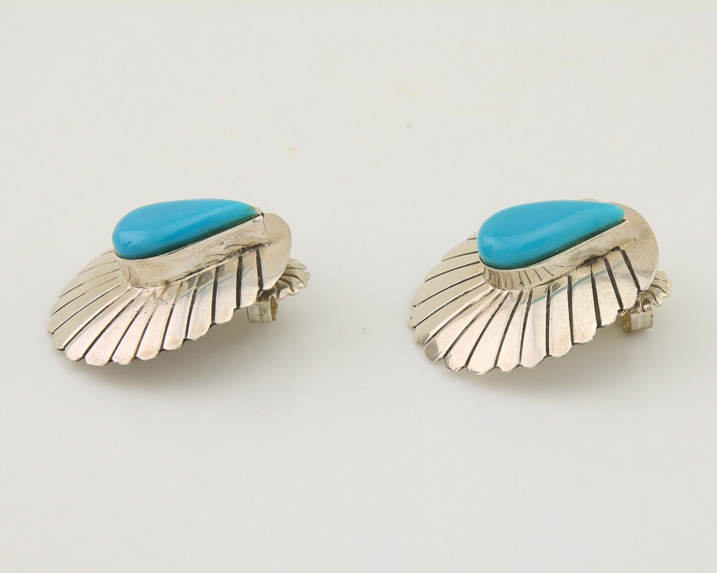 Navajo Earrings 925 Silver Natural Blue Native American Artist C.80's