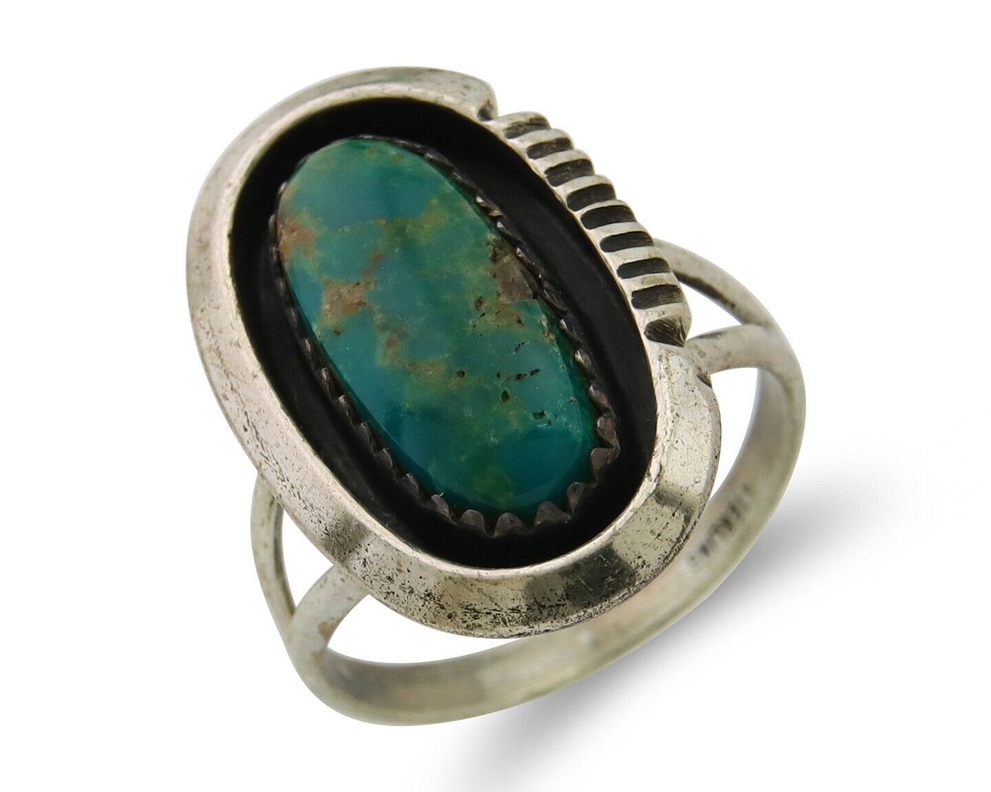 Navajo Ring 925 Sterling Blue Turquoise Native American Artist C.80's