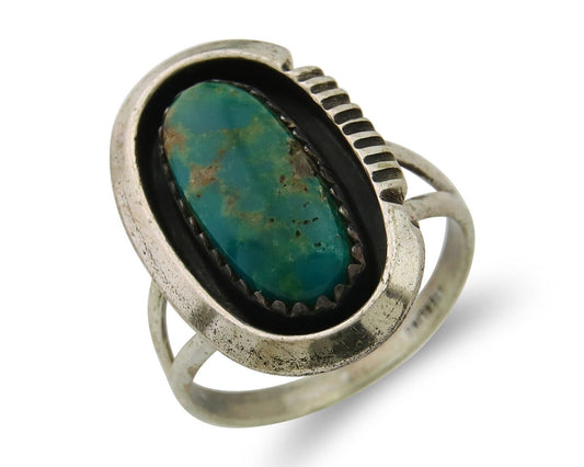 Navajo Ring 925 Sterling Blue Turquoise Native American Artist C.80's