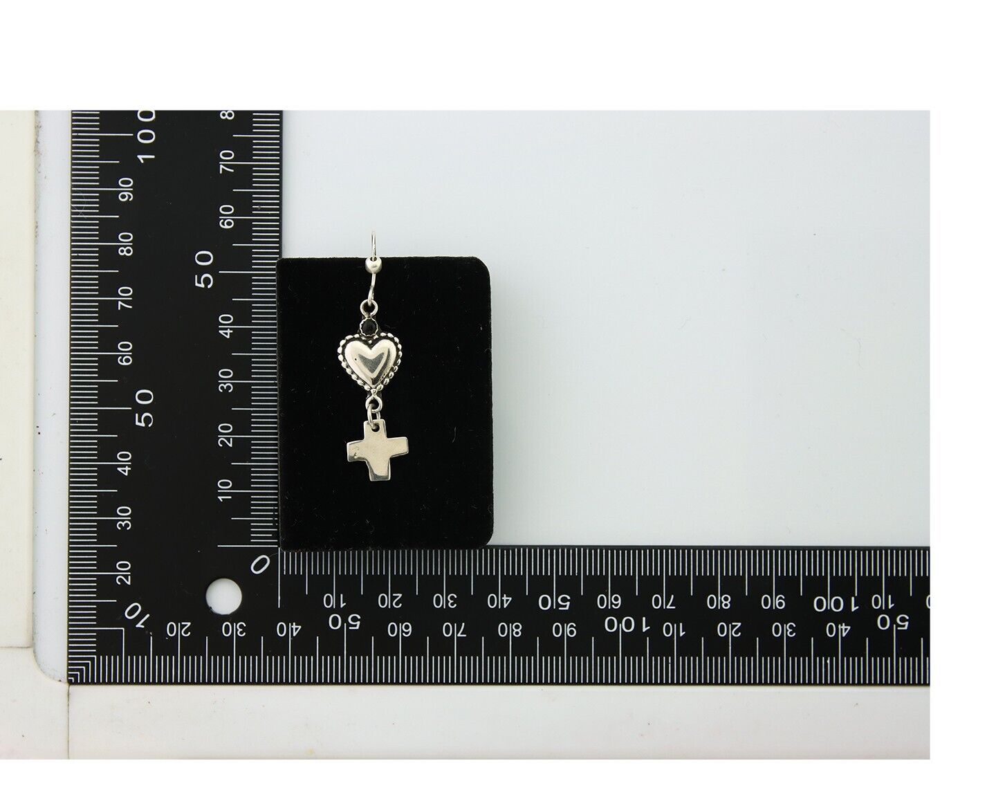 Navajo Earrings 925 Silver Heart Cross Natural Onyx Native American Artist C.80s