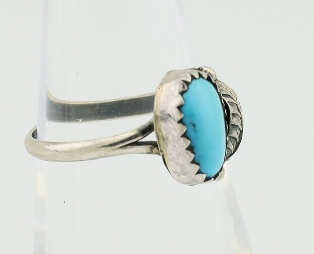 Navajo Ring 925 Silver Sleeping Beauty Turquoise Native American Artist C.80's