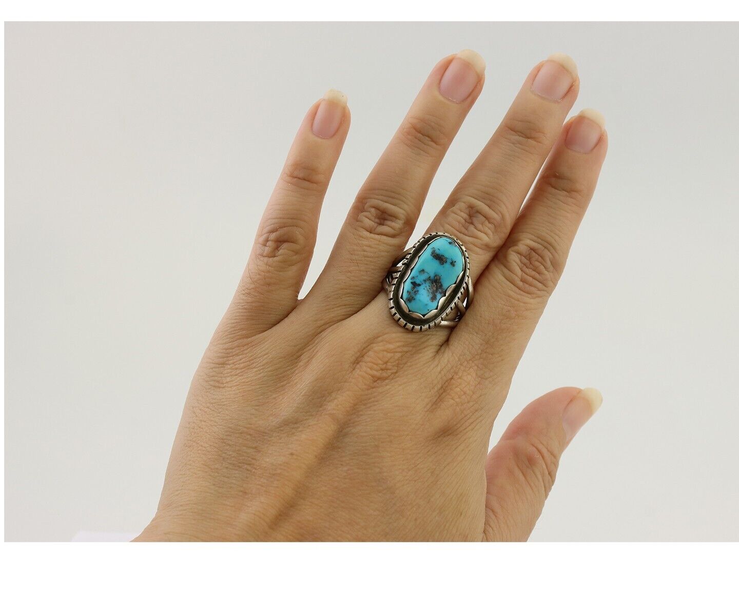 Navajo Ring 925 Silver Natural Blue Turquoise Signed Tony Guerro C.80's