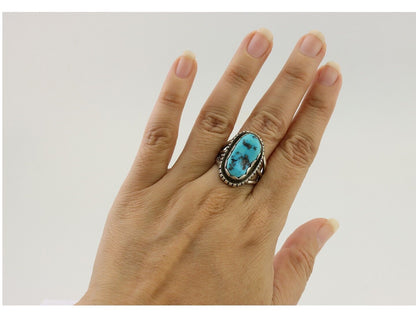 Navajo Ring 925 Silver Natural Blue Turquoise Signed Tony Guerro C.80's