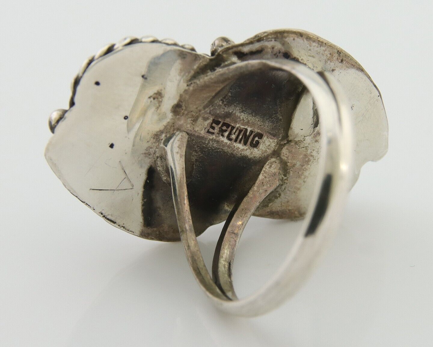 Navajo Ring 925 Silver Natural Blue Green Turquoise Signed MC C.80's