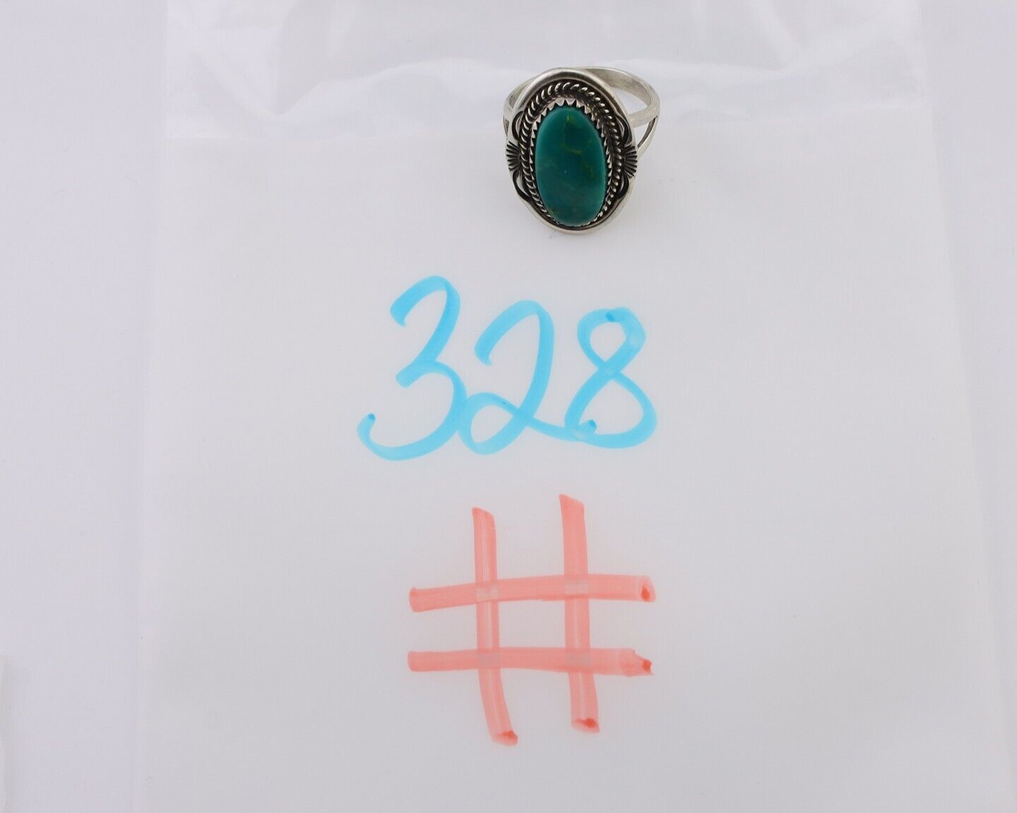Navajo Hand Stamped Ring 925 Silver Natural Turquoise Native Artist C.80's