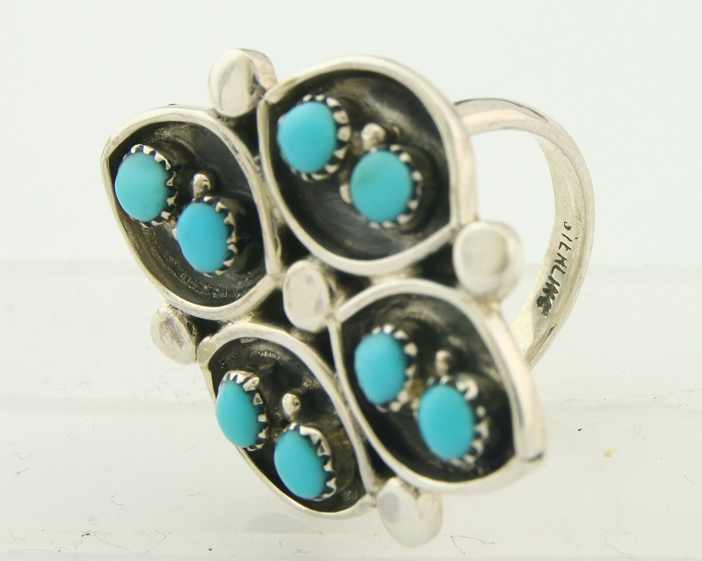 Vintage Zuni Ring 925 Sterling Authentic Natural Turquoise Native Artist Sz 5.75