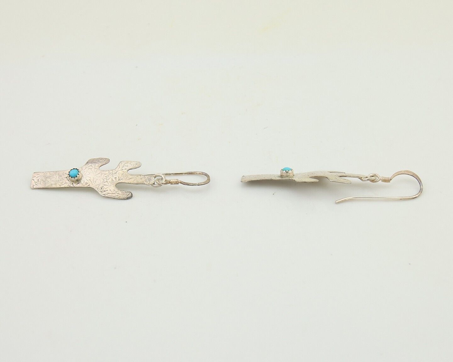 Navajo Cactus Earrings 925 Silver Natural Turquoise Native Artist C.80's