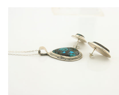 Navajo Necklace Earrings Set Sterling Silver Turquoise Vintage Signed Spencer
