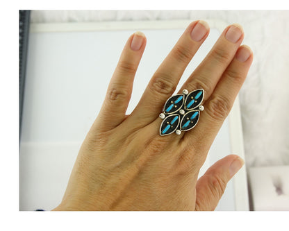 Vintage Zuni Ring 925 Sterling Authentic Natural Turquoise Native Artist Sz 8.5