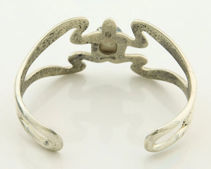 Navajo Cuff Bracelet Sterling Silver Sand Cast Turtle Turquoise Signed F