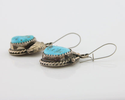 Navajo Dangle Earrings 925 Silver Natural Blue Turquoise Native Signed HS C.80's