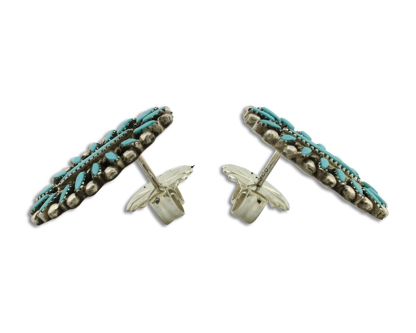 Zuni Earrings 925 Silver Sleeping Beauty Turquoise Signed LP C.80's