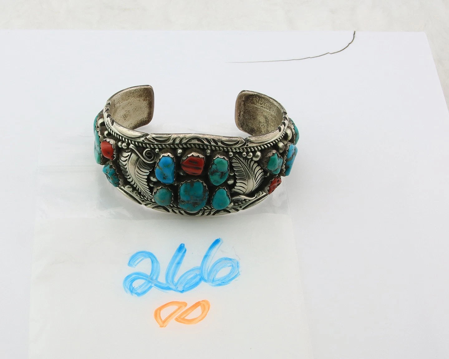 Navajo Cuff Bracelet Sterling Silver Gemstone Vintage Signed Herbert Taylor