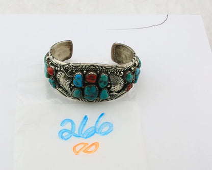 Navajo Cuff Bracelet Sterling Silver Gemstone Vintage Signed Herbert Taylor