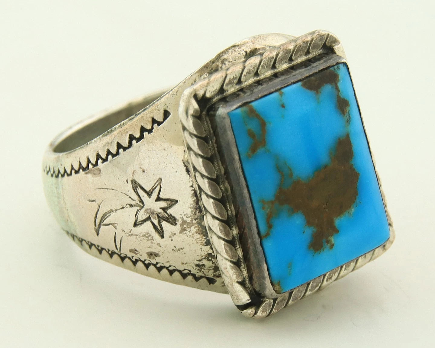 Men Navajo Ring Sterling Silver Natural Turquoise Vintage Size 11.5 Handmade