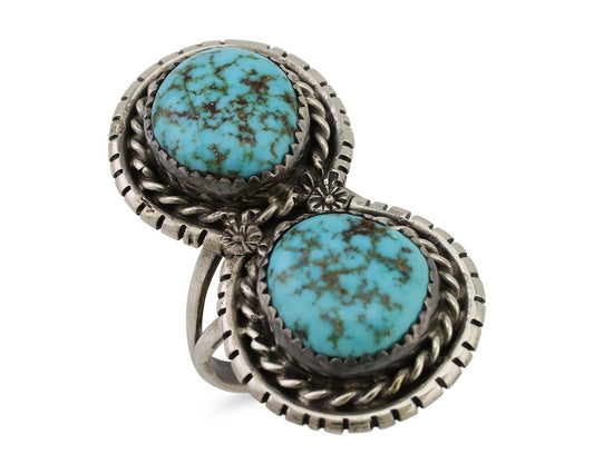 Navajo Ring 925 Silver Natural Spiderweb Turquoise Signed Tom Willeto C.80's