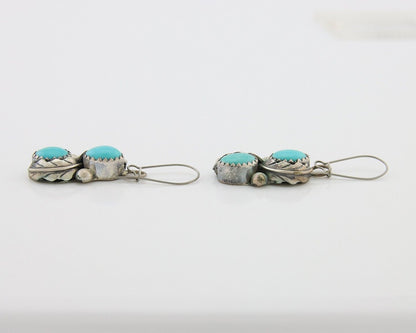 Navajo Dangle Earrings 925 Silver Natural Turquoise Native American Artist C80s