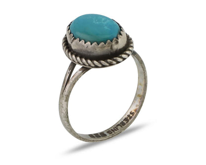 Navajo Ring 925 Silver Kingman Turquoise Native American Artist C.80's