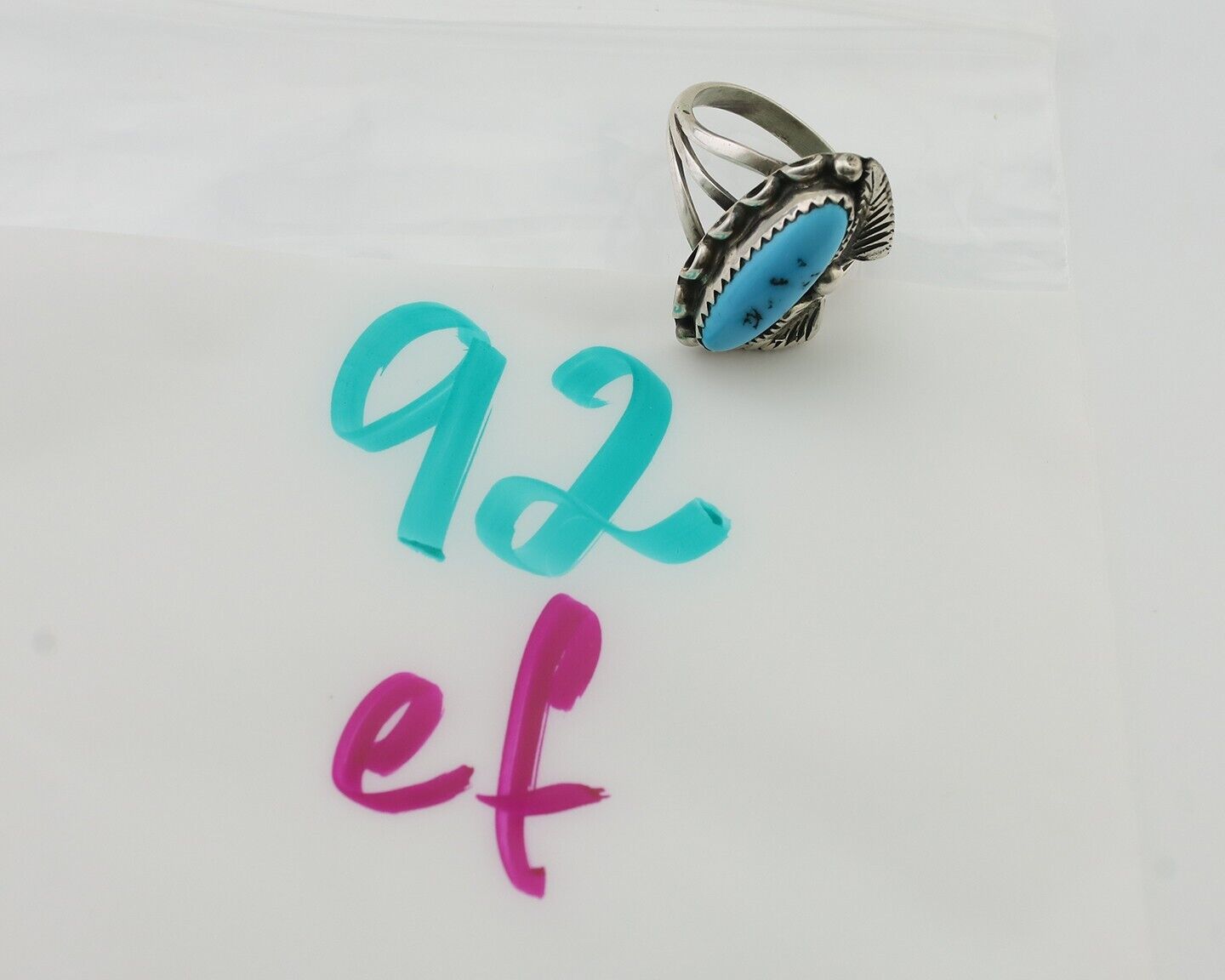 Navajo Ring 925 Silver Kingman Turquoise Artist Signed SC C.80's