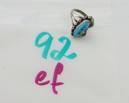 Navajo Ring 925 Silver Kingman Turquoise Artist Signed SC C.80's