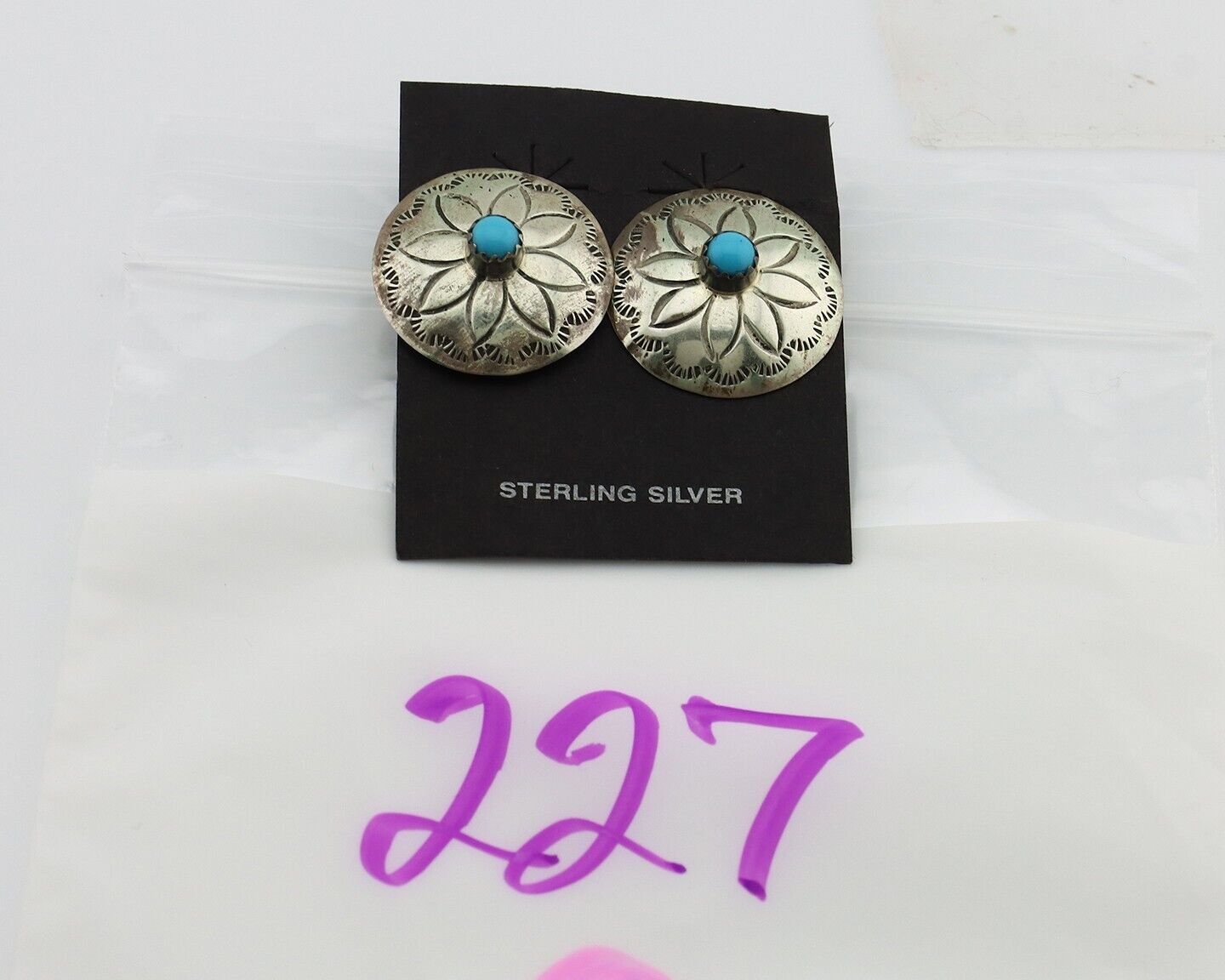 Navajo Earrings 925 Silver Blue Turquoise Signed Ray Nez C.80's