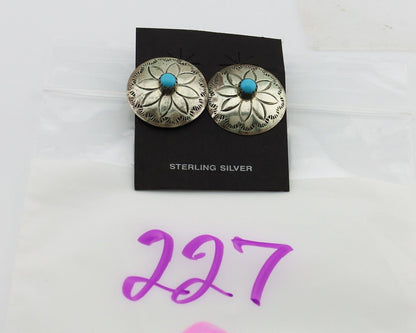 Navajo Earrings 925 Silver Blue Turquoise Signed Ray Nez C.80's