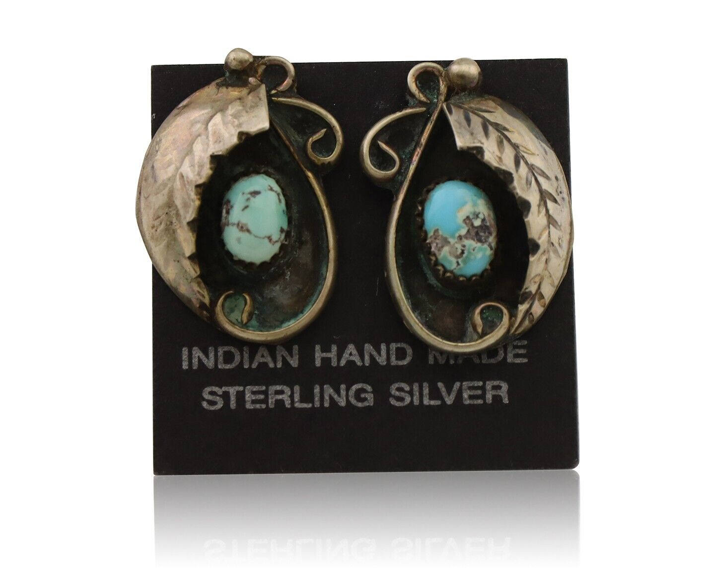 Navajo Earrings 925 Silver Natural Turquoise Native American Artist C.80's