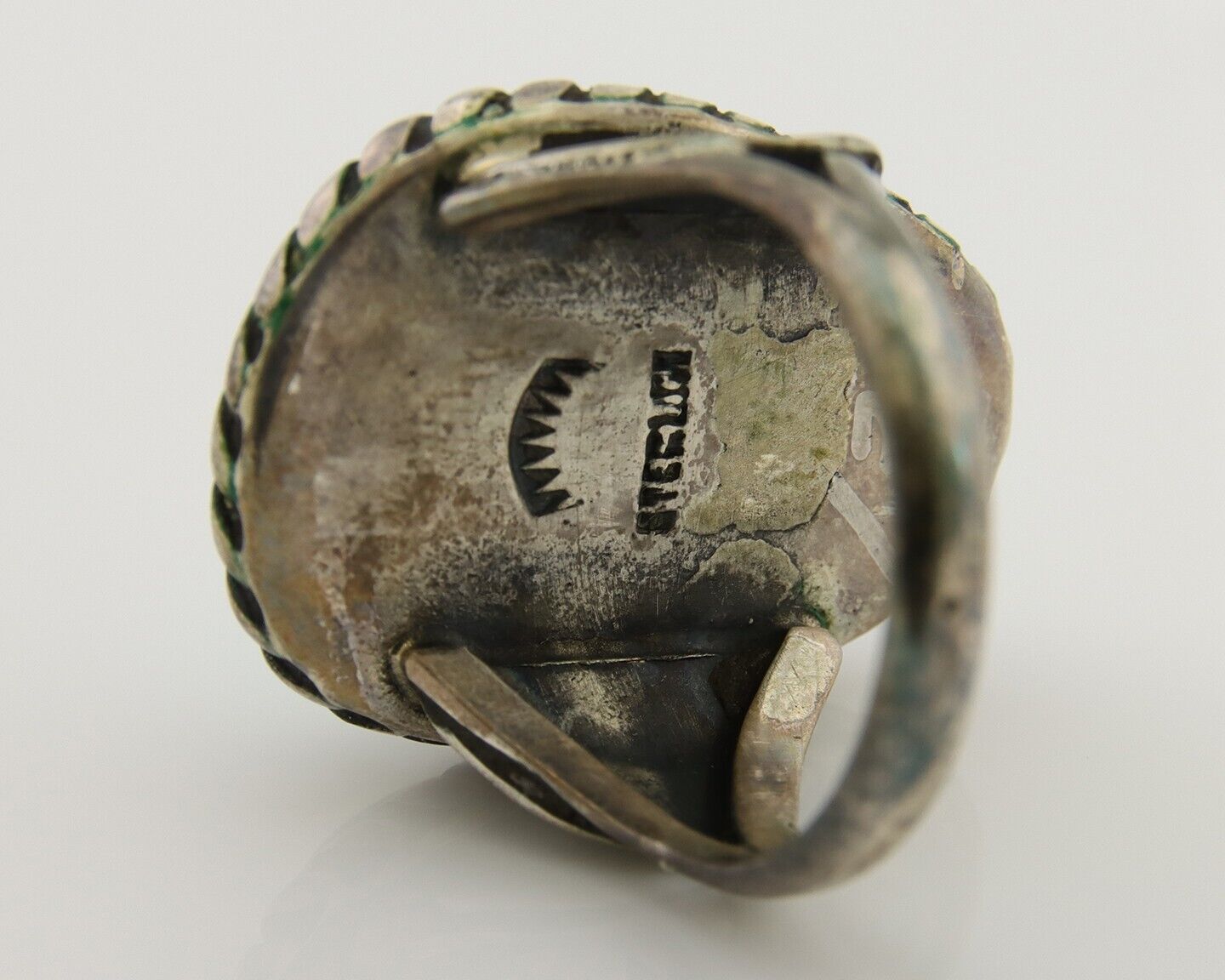 Men Navajo Ring 925 Silver Natural Slab Turquoise Signed Sunset C.80's