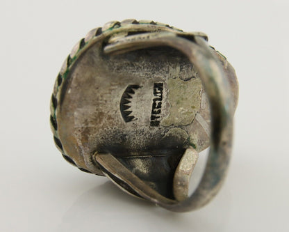 Men Navajo Ring 925 Silver Natural Slab Turquoise Signed Sunset C.80's
