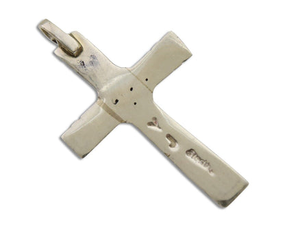 Navajo Sand Cast Cross Pendant 925 Silver Turquoise Artist Signed J Yazzie C.80s