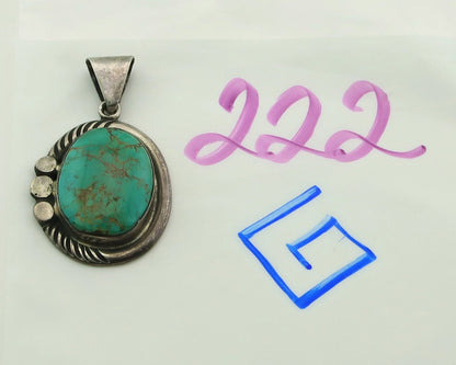 Navajo Pendant 925 Sterling Silver Natural Turquoise Vintage Signed Rabbit Stick