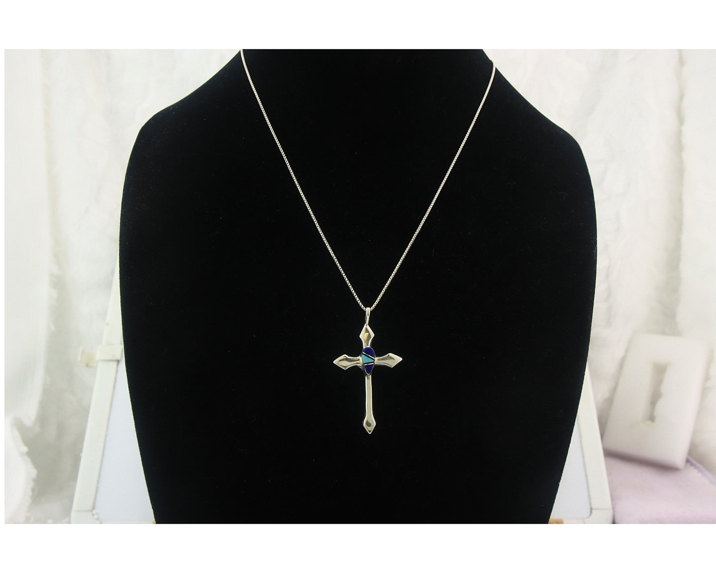Navajo Cross Necklace Sterling Silver Authentic Natural Gemstones Signed M