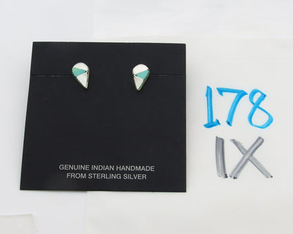Navajo Earrings Sterling Silver Inlaid Turquoise & MOP Vintage Handmade