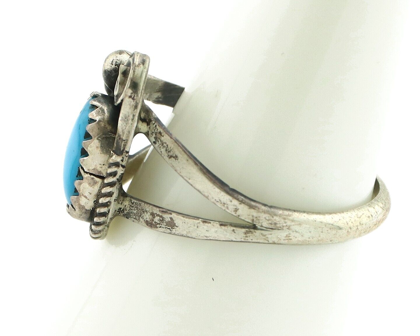 Navajo Ring 925 Silver Sleeping Beauty Turquoise Artist Signed Justin Morris C80