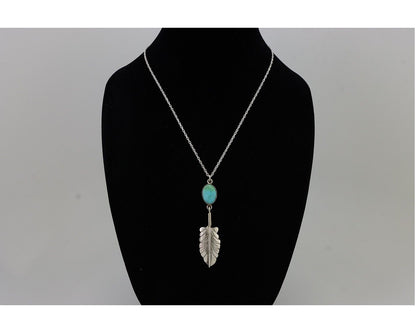 Navajo Feather Turquoise Necklace 925 Silver Artist Signed M Montoya C.80's