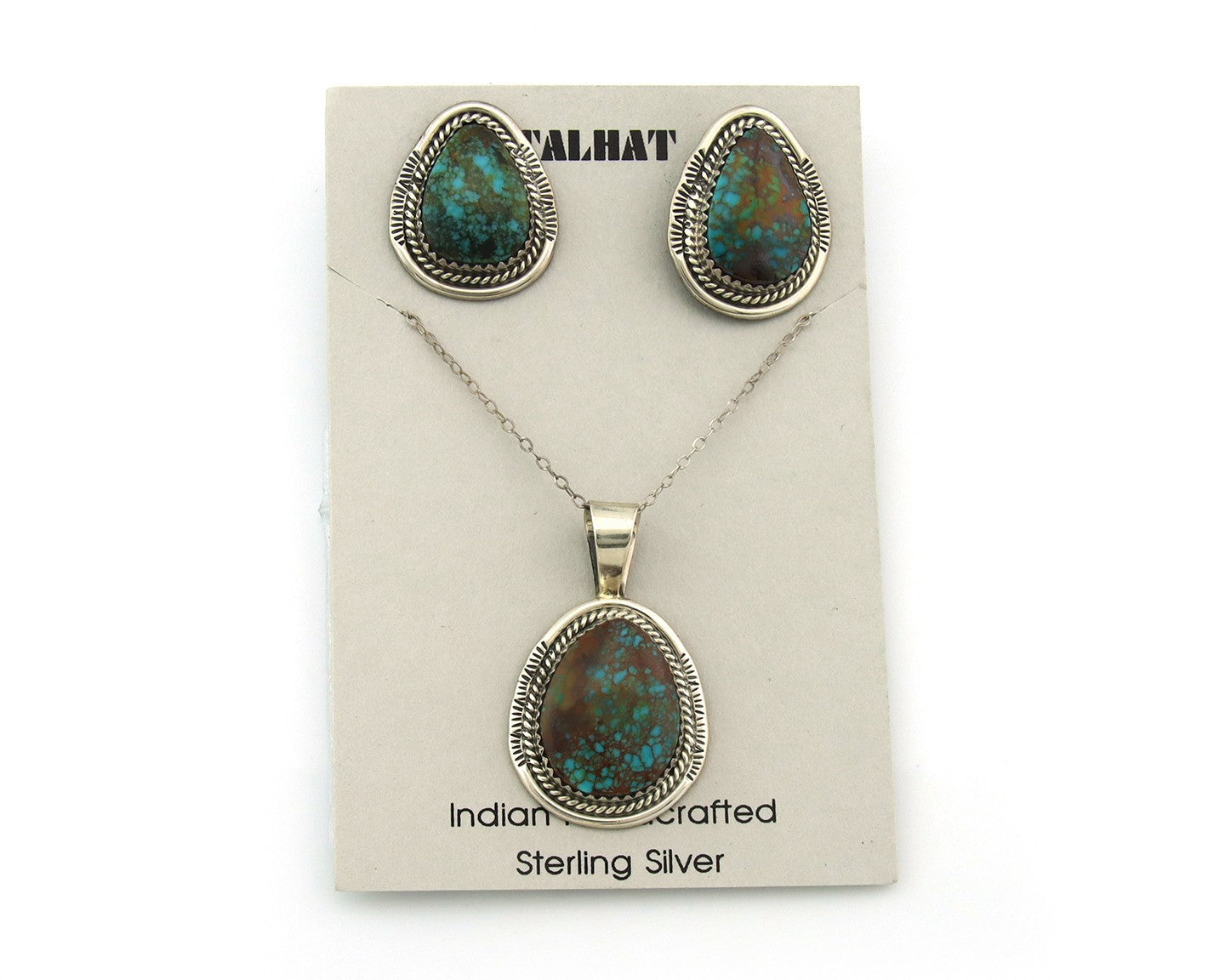 Navajo Necklace Earrings Set Sterling Silver Turquoise Vintage Signed Spencer