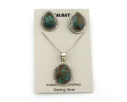 Navajo Necklace Earrings Set Sterling Silver Turquoise Vintage Signed Spencer