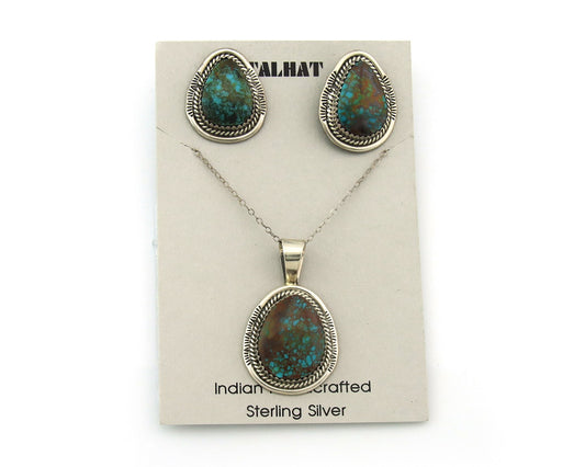 Navajo Necklace Earrings Set Sterling Silver Turquoise Vintage Signed Spencer