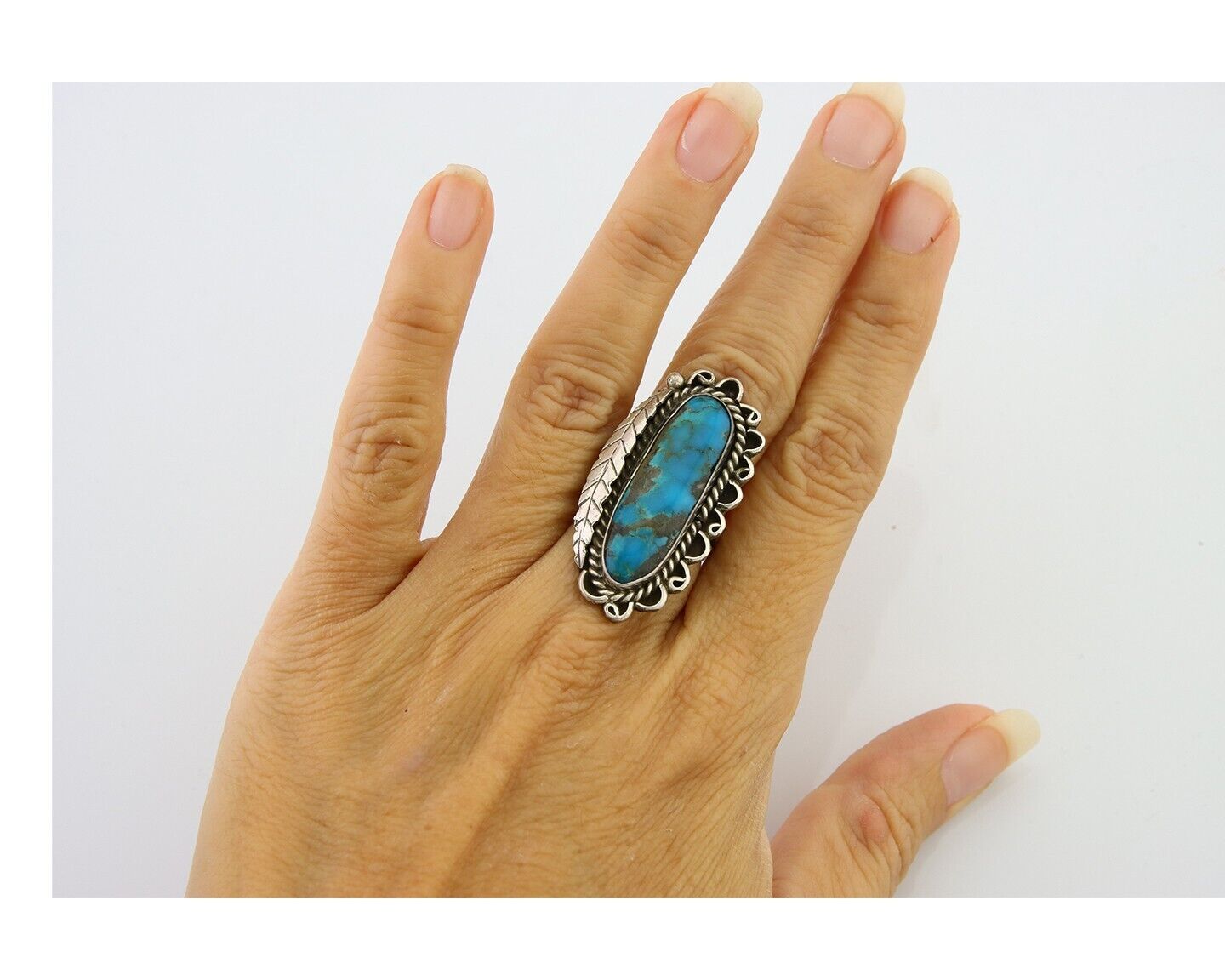 Navajo Ring .925 Sterling Blue Turquoise Artist Signed R Yazzie C.80's