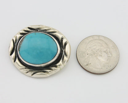 Navajo Pin 925 Silver Natural Mined Turquoise Artist Signed C Montoya C.80's