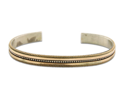 Navajo Bracelet 925 Silver & 12K Gold Cuff Artist Signed TAHE C.80's