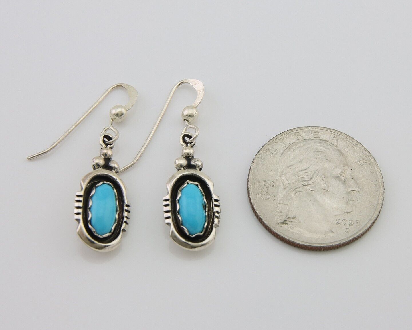 Navajo Dangle Earrings 925 Silver Sleeping Beauty Native Artist C80s