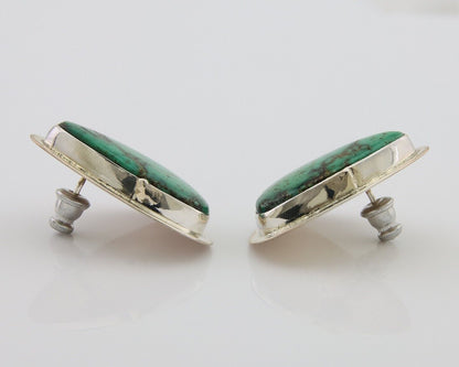 Navajo Shield Earrings 925 Silver Natural Turquoise Artist Signed M.S. C.80's