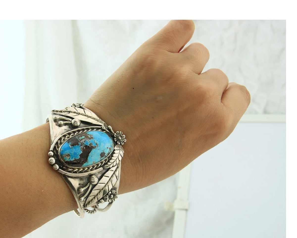 Navajo Cuff Bracelet Sterling Silver Turquoise Handmade Vintage
